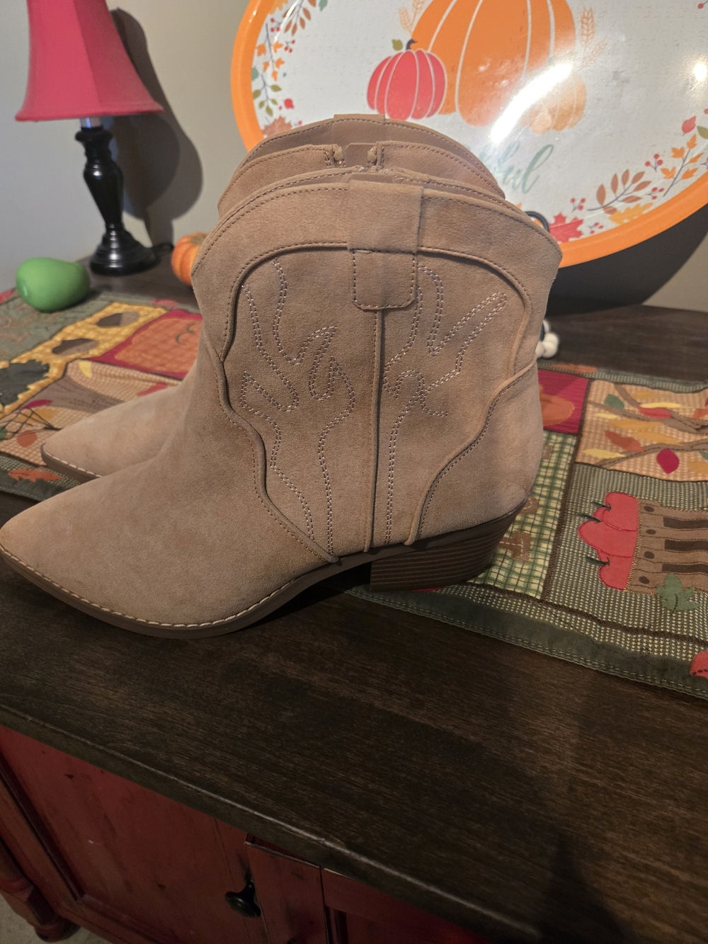 Suede Western Ankle Booties - Taupe SIZE 10W